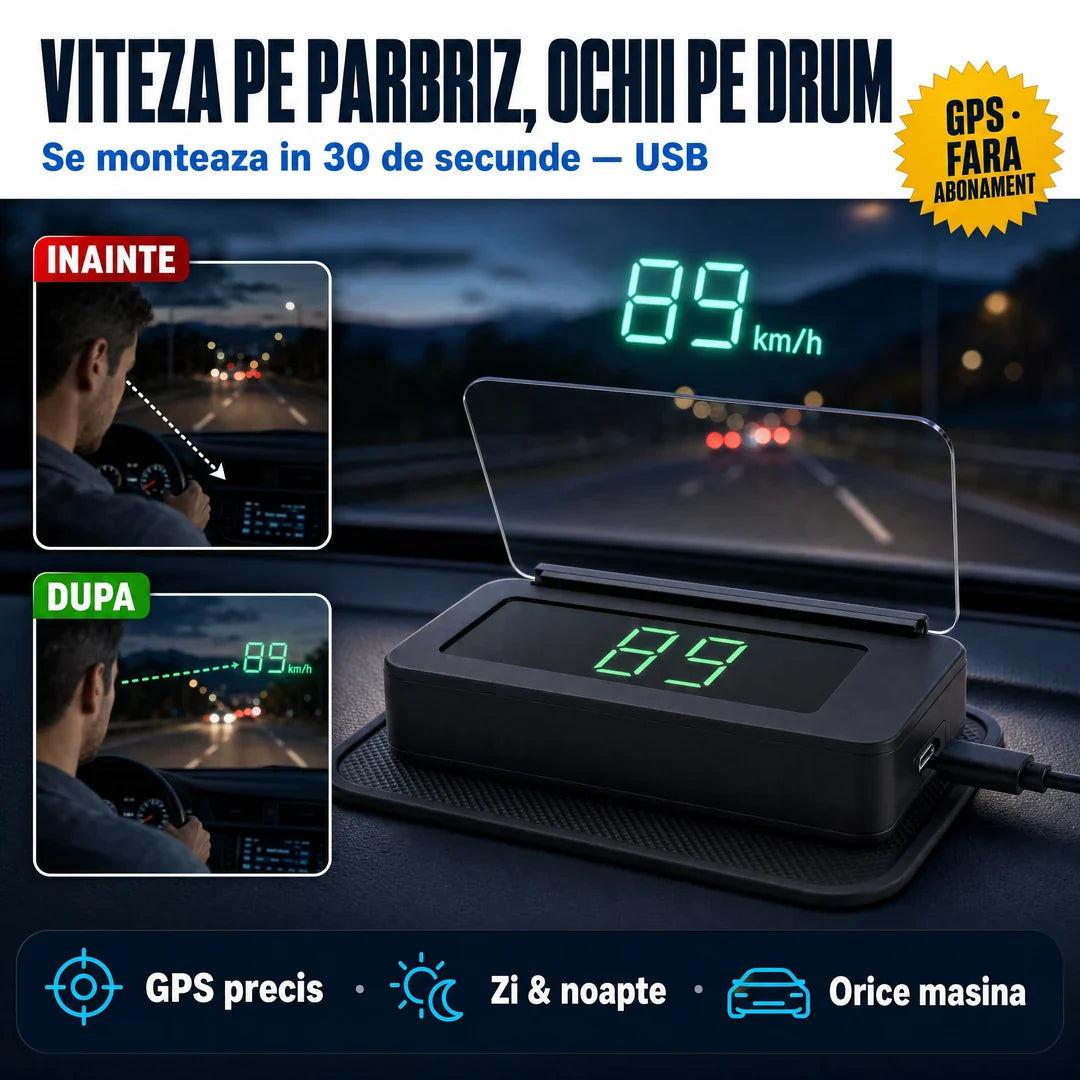 Proiector HUD V9 - viteza pe parbriz