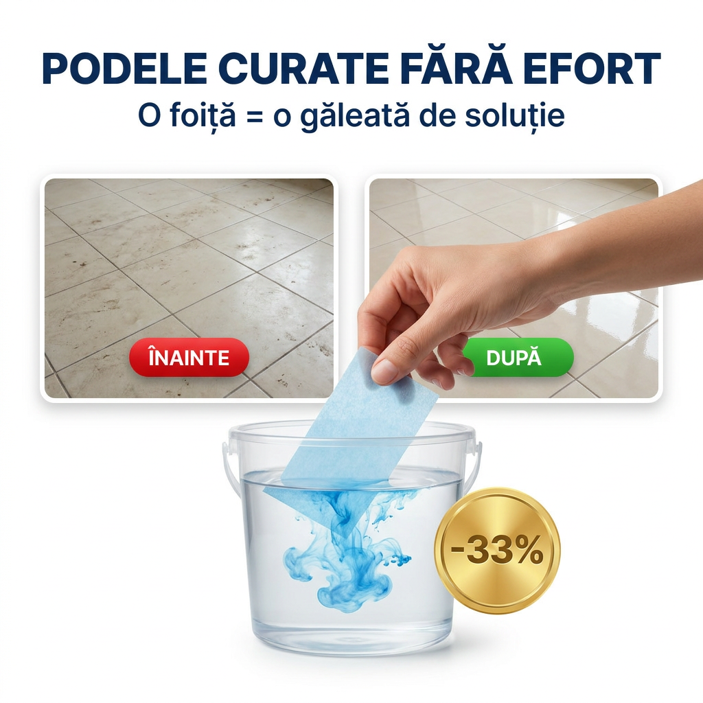 Foite curatenie pardoseli - podele curate fara efort, inainte dupa, -33%