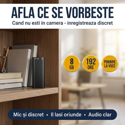 Mini reportofon - afla ce se vorbeste, inregistrare discreta, 8 GB