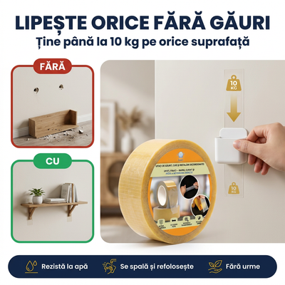Banda dublu-adeziva ULTRA PUTERNICA - lipeste orice fara gauri