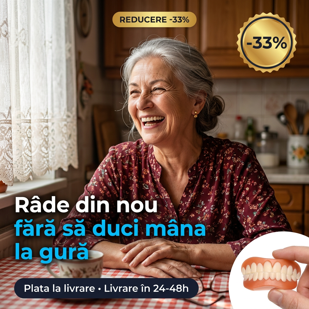 Femeie in varsta care rade fara sa isi acopere gura - fatete dentare mulabile