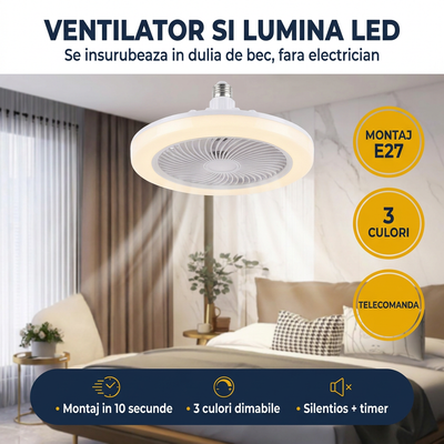 Ventilator de tavan LED E27 - ventilator si lumina LED