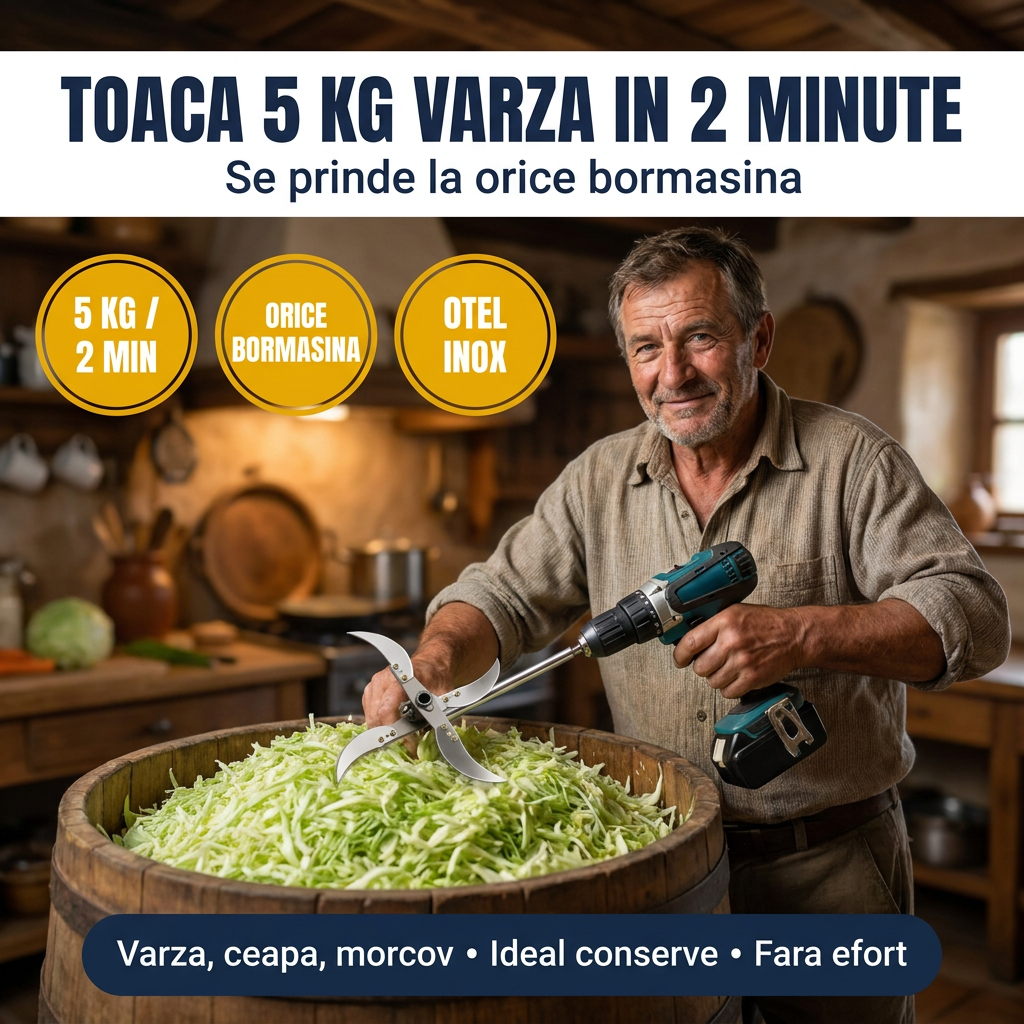 Tocator legume cu bormasina - toaca 5 kg varza in 2 minute