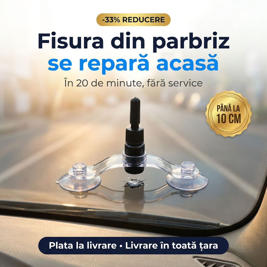 Kit reparare fisuri parbriz montat pe geam peste o ciobitura