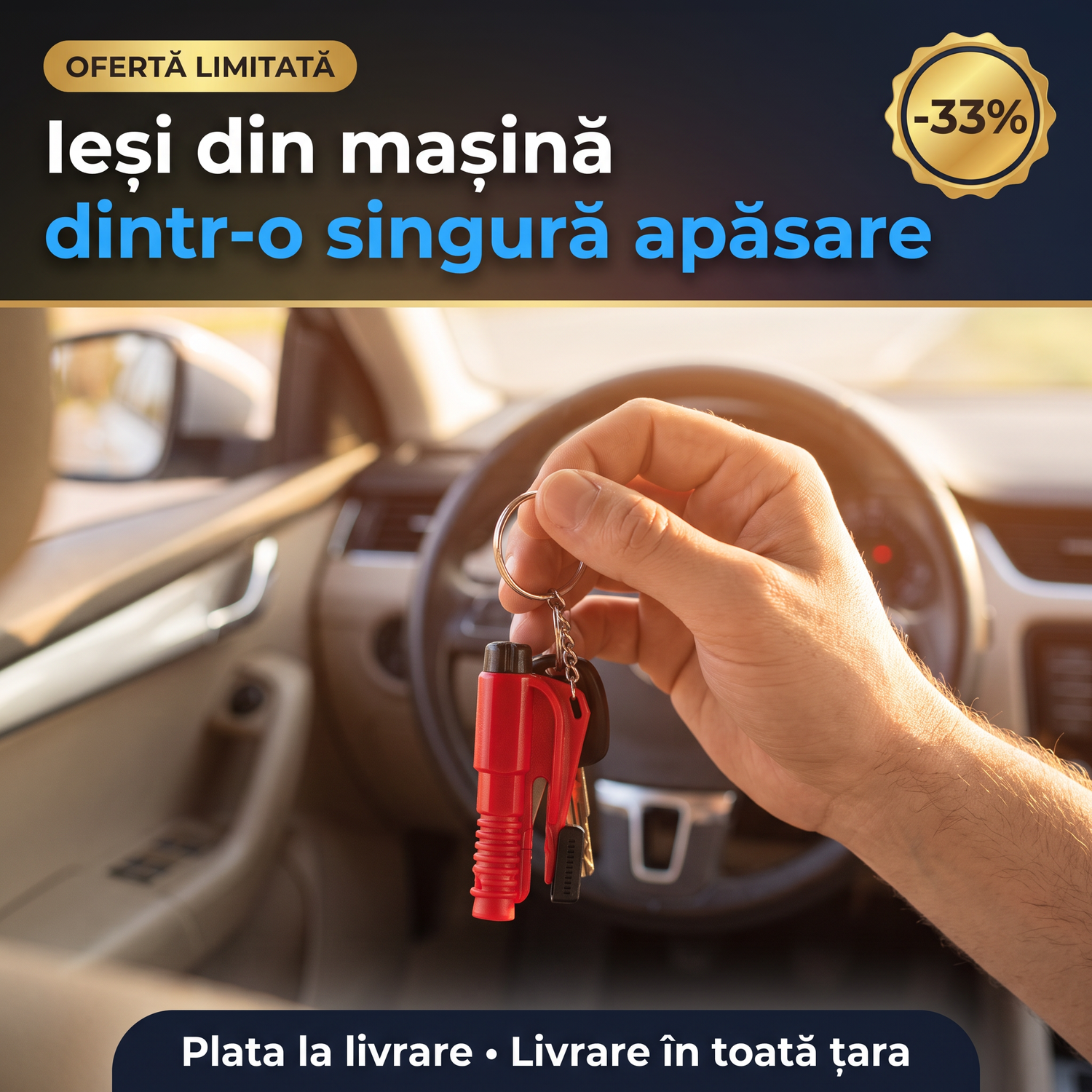 Breloc de urgenta pe cheile masinii, in masina
