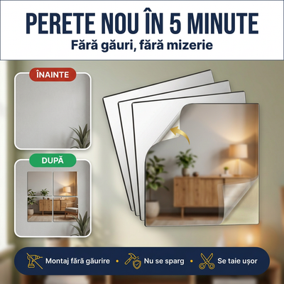 Set 4x oglinzi autoadezive - perete nou in 5 minute